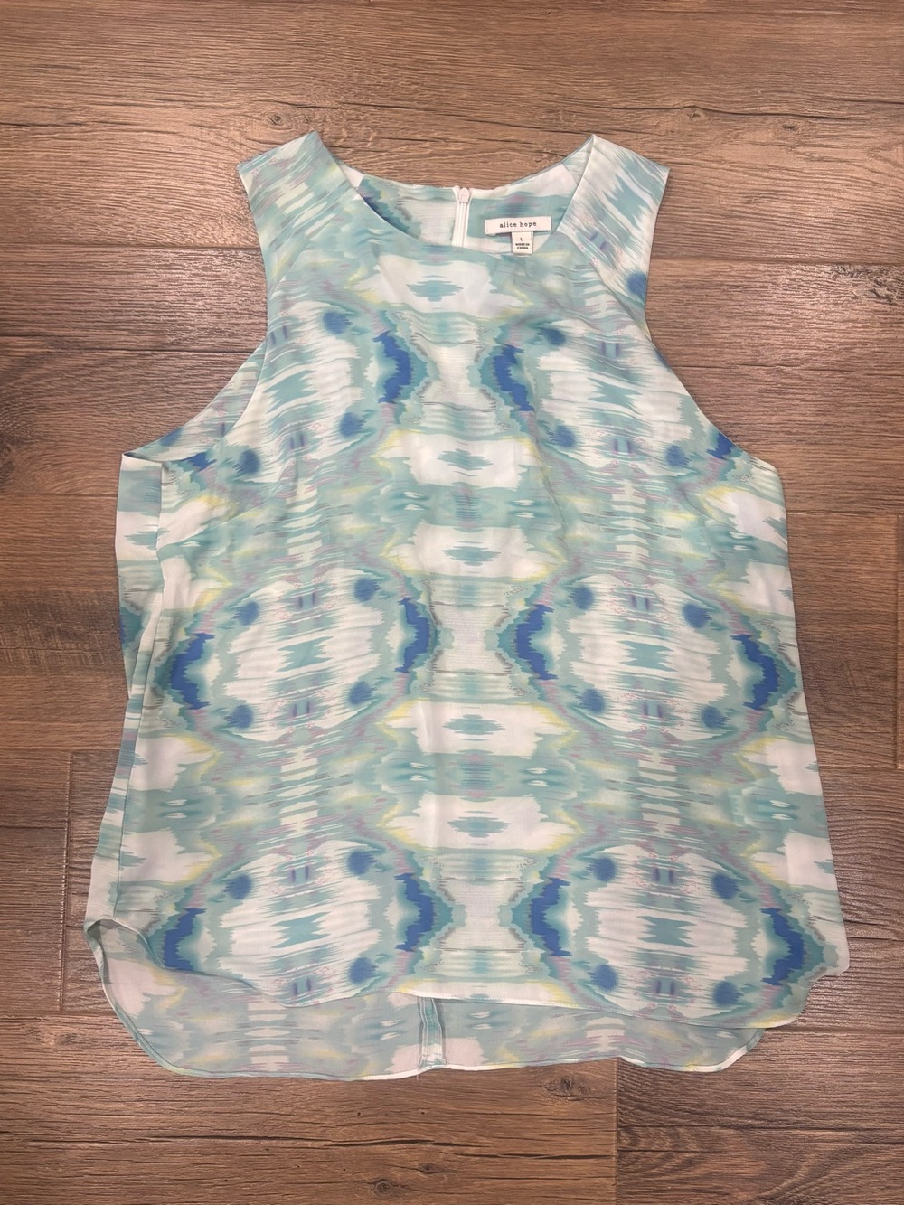 Blue Watercolor Print Sleeveless Top